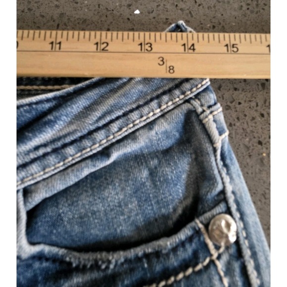 Miss Me Capri Jeans Women's 27 Blue Stretch Denim Distressed Leather Inserts - Picture 6 of 12